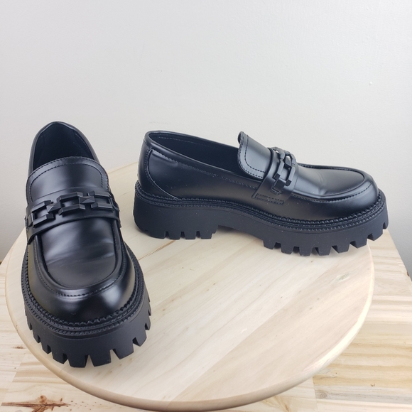 Steve Madden Aerin Platform Penny Loafer Shoes Size 8 Black Preppy Academia - Picture 8 of 12